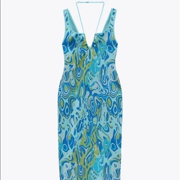 NEW Zara CUT OUT JACQUARD PRINT KNIT DRESS Adjustable Tie Strap SZ M - Picture 5 of 11